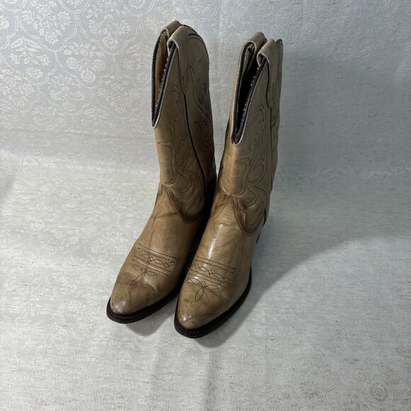 Women’s Vintage Wrangler Tan Leather Cowboy Boots (size 6) - Picture 1 of 4
